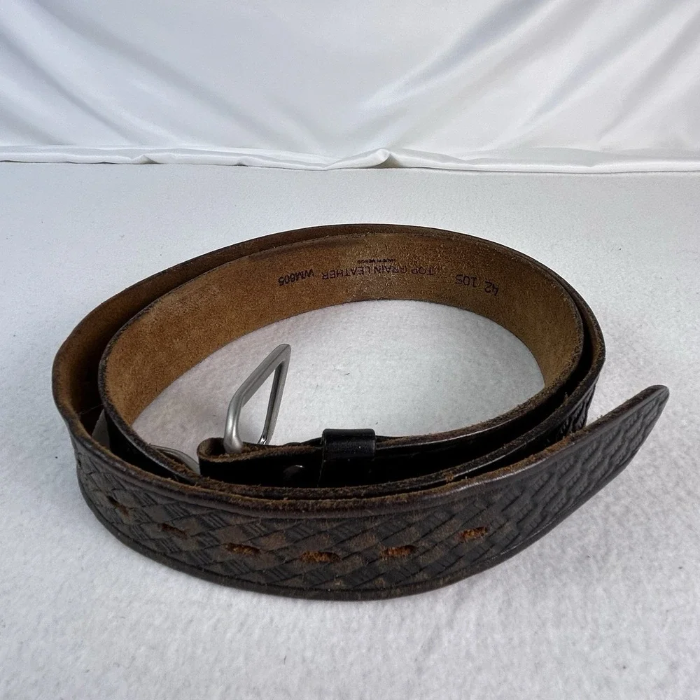 Vintage Black Genuine Top Grain Leather Belt Men's Size 42/105 Tooled Weave